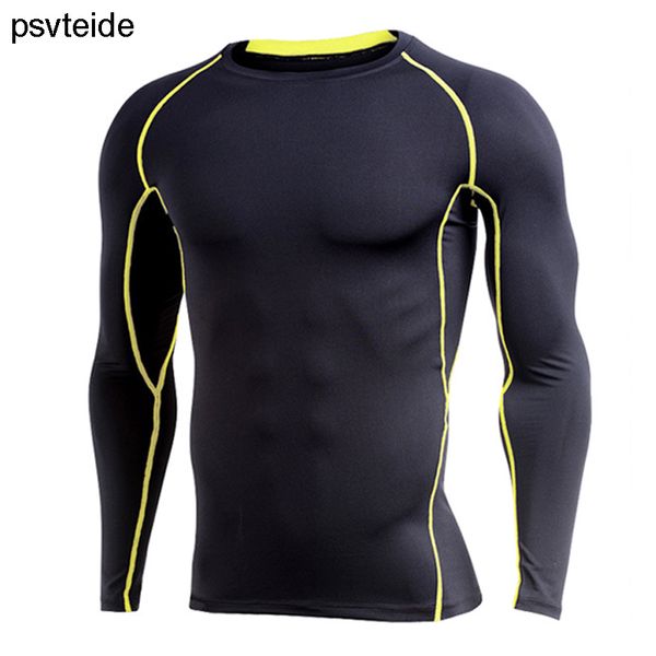 

psvteide mens training t-shirts sports compression base layer long sleeve bodybuilding rashguard t-shirts fitness jersey running, Black;blue
