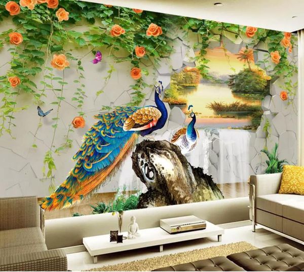 

3d peacock stereo landscape painting medium wall wall mural p wallpaper