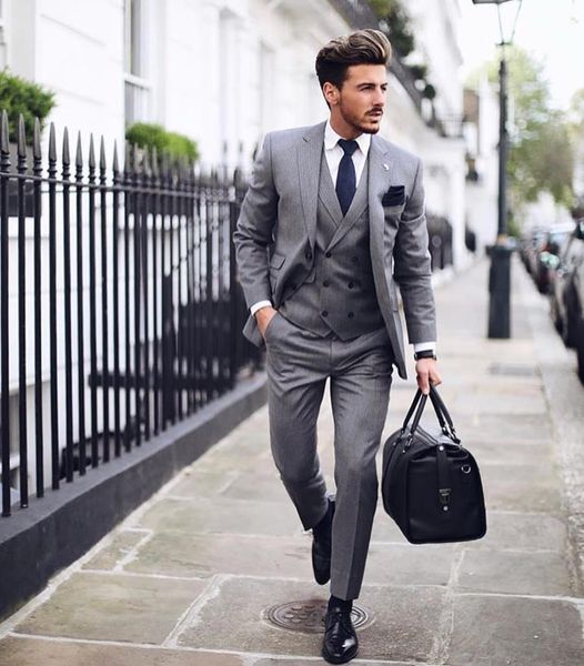 

new arrival two buttons light grey wedding groom tuxedos notch lapel groomsmen men suits prom blazer (jacket+pants+vest+tie) w65, Black;gray
