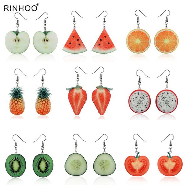 

acrylic cute fruit earrings strawberry pineapple tomato kiwi orange cucumber dragon apple pineapple fruit earrings dainty gift, Silver
