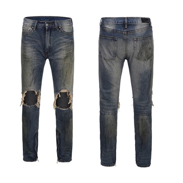 

2019 new fashion men's jeans knee hole design slim zipper hip hop jeans streewear male high street style trousers clothing, Blue