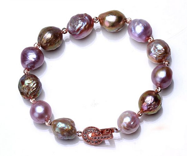 

freshwater pearl bracelet 11-12mm edison shaped baroque dark stunning send e, Golden;silver