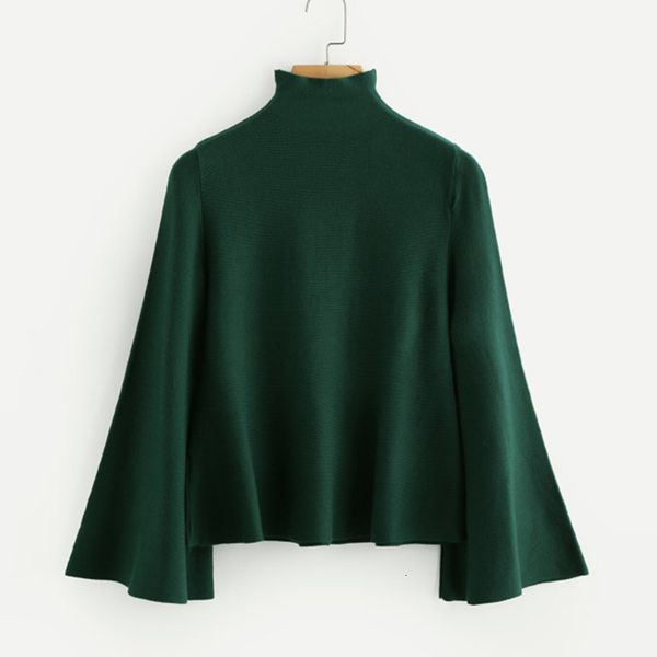 

designer woman sweaters black casual high neck flounce autumn green solid stretchy sweater classic pullovers jumper drop shipping, White;black