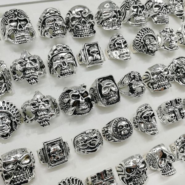 Neueste Punk-Stil 20 teile/los silber schädel band ringe mix Skeleton große Größen männer frauen metall Schmuck geschenke