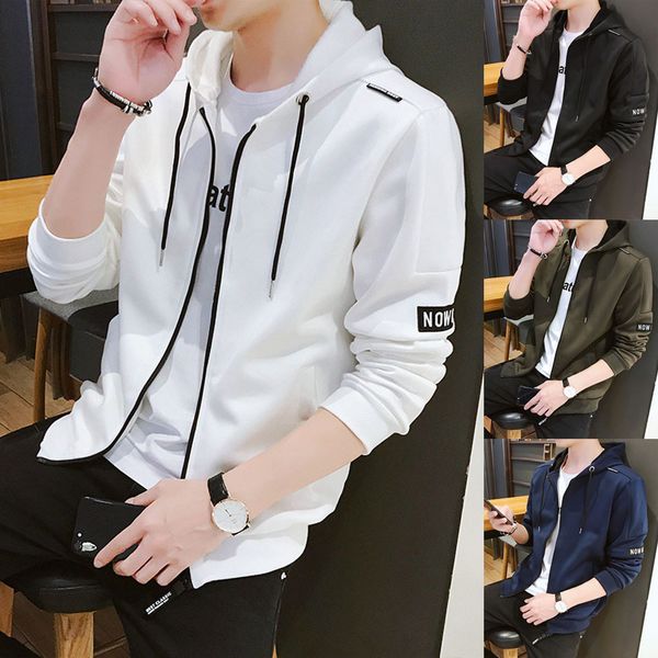 

men's simple solid color hooded long-sleeved sweater blouse camouflage hooded trui, White;black