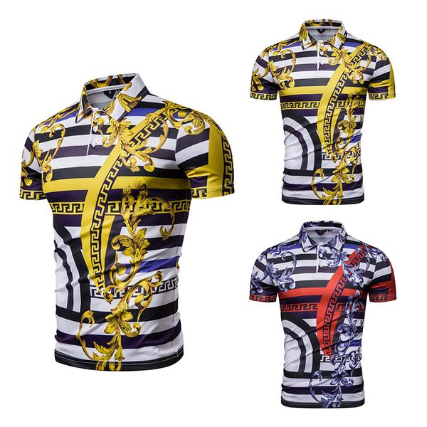 

new style men europe and america palace style digital printing short-sleeved polo shirt pl98, White;black