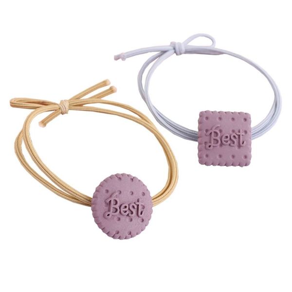 

5 pcs girl kids elastic rubber hair ropes sweet resin letter cookie hair ring, Slivery;white