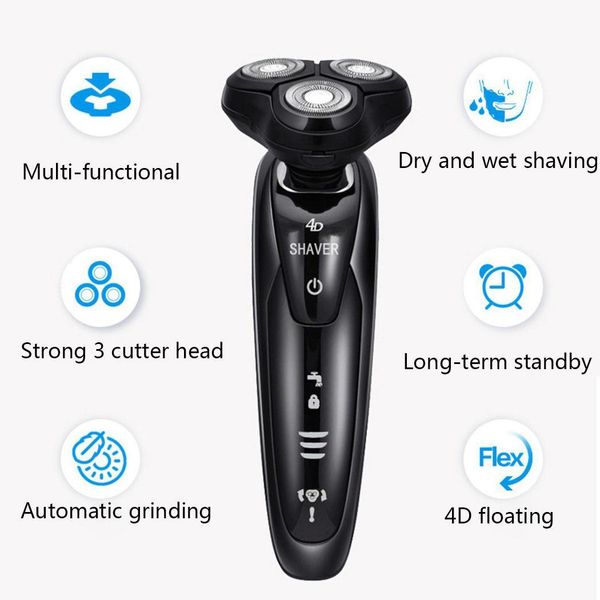 

men washable usb rechargeable electric shaver daily cleaning electric shaving beard machine razor 4d floating heads black