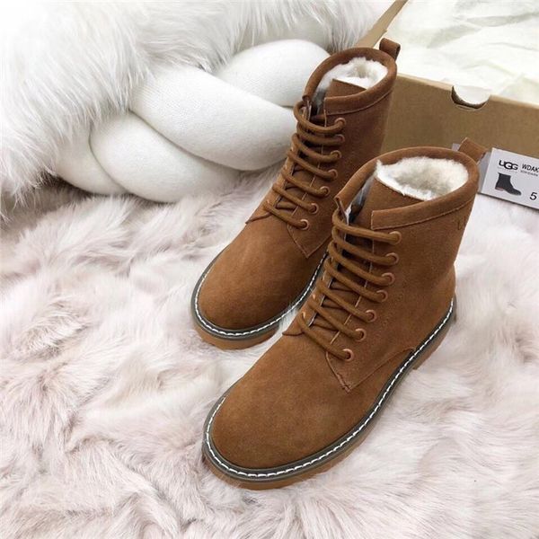 

australian fashion brand women's shoes luxury women's shoes platform shoes lace-up boots leather flat martin boots winter snow boo, Black
