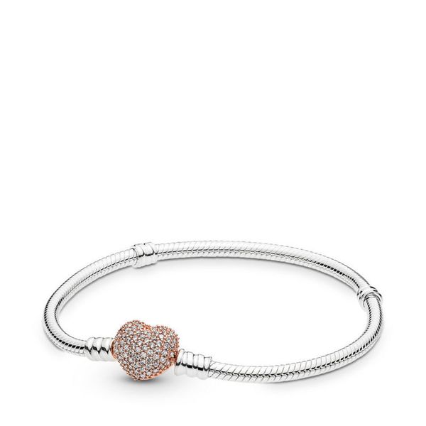 

base chain love shaped snake chain bracelet fit original pandora bead charm diy bead bangles jewelry fashion women bracelet gift, Golden;silver