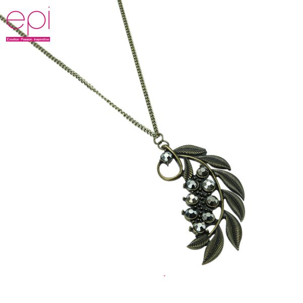 

epi chain long necklace women jewelry big statement vintage kolye necklaces pendants natural real leaf necklace party gift, Silver
