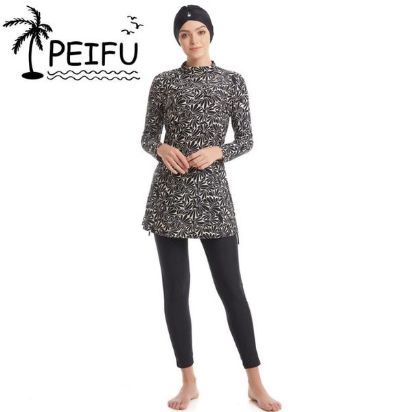 

peifu muslim swimwear women modest patchwork hijab long sleeves sport swimsuit islamic muslimah burkinis wear bathing suit