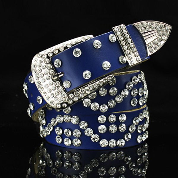 

New trendy fashion luxury designer super glittering diamond zircon crystal leather belt for woman 110cm 3.6ft