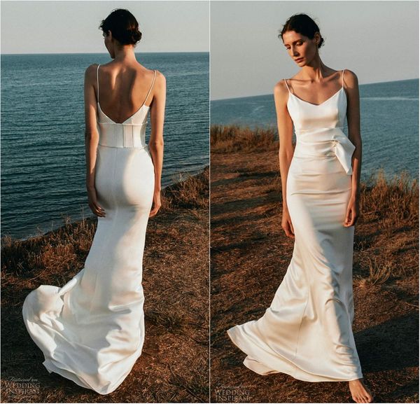 

beach wedding dresses spaghetti satin mermaid bridal gowns simply style bohemian backless floor length wedding dress, White