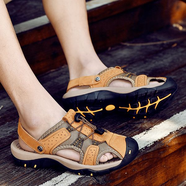 

outdoor male shoes leather sandals summer men shoes beach sandals seaside water sport sneakers water sneakers big size 47, Black