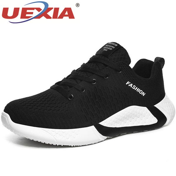 

uexia fashion spring autumn men casual shoes lace up mesh non-slip lightweight flats breathable walking sport sneakers footwear, Black