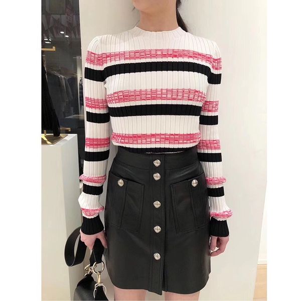 

women sweater 2020 spring and summer striped knitted sweater, White