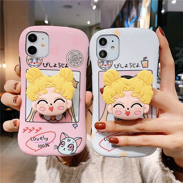

luxury 3d lovely girl stand holder phone cases for iphone 7 8 plus 11 pro xs max x xr cartoon soft silicone case cover funda coque