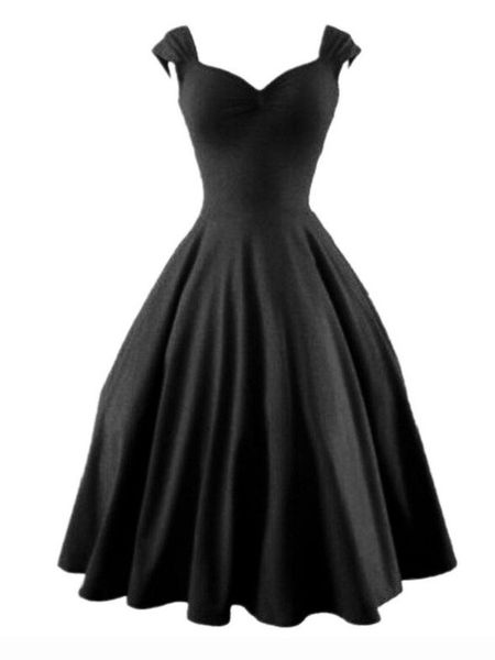 

women vintage plain a line short sleeve backless dress, Black;gray