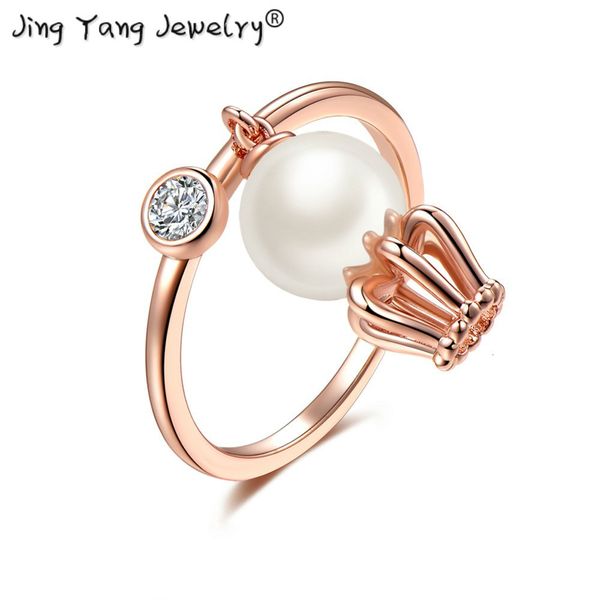 

jingyang voor vrouwen meisjes mode crown gesimuleerde-parel sieraden crystal engagement wedding ring valentijnsdag geschenken accessoires, Golden;silver