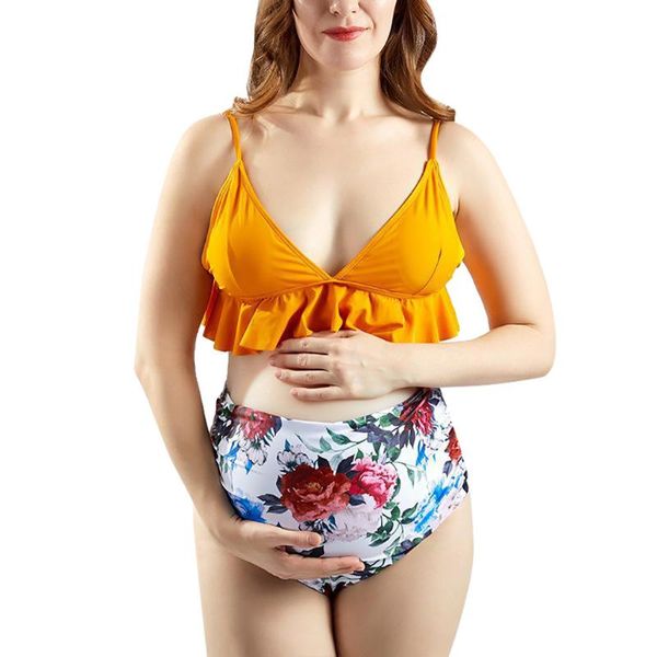 

women clothes 2019 swimwear women maternity maternidad tankinis embarazada floral print bikinis swimsuit beachwear pregnant suit, White