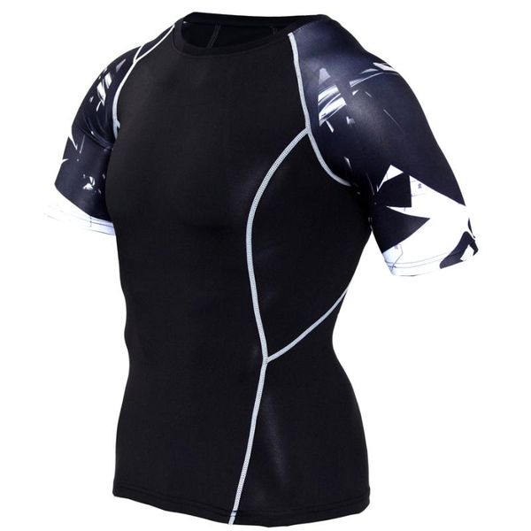 

men's sportswear 3d male thermal underwear, compression shirt and short sleeve for men, fitness bodybuilding clothing, Black;blue