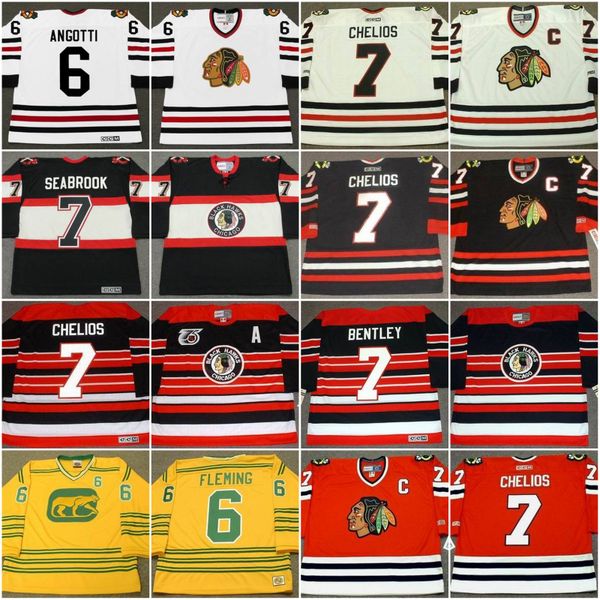 

Chicago Blackhawks 6 LOU ANGOTTI 1969 BRENT SEABROOK 1930's CHRIS CHELIOS 1992 DOUG BENTLEY 1940's PHIL ESPOSITO 1963 Vintage Hockey Jersey