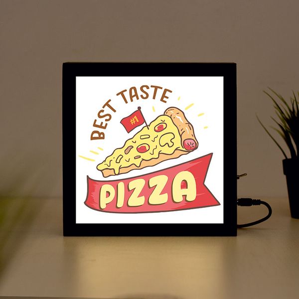 

delicious pizza handcrafted wooden light box sign for home, restaurant, coffee shop business signage