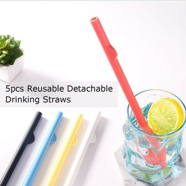 

5pcs reusable eco-friendly abs plastic drinking straws detachable easy-clean