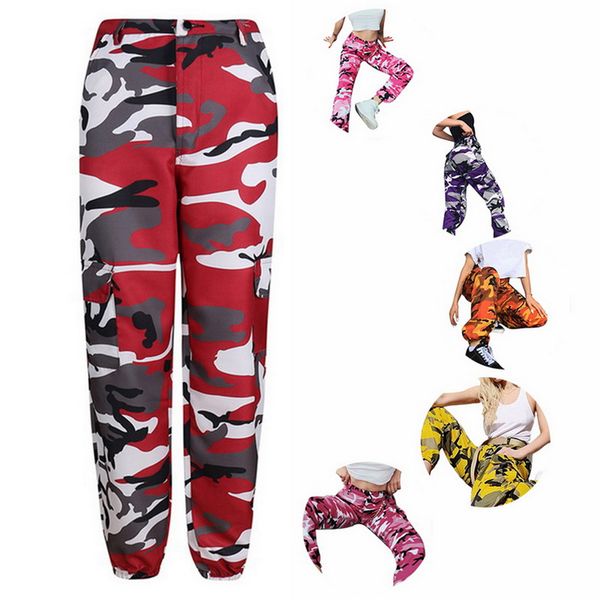 

heflashor fashion camouflage printed femme military long loose pants women casual pleated cargo pants women cotton harem pants, Black;white