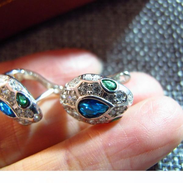 

designer new 925 sterling silver cubic zircon blue crystal diamonds stone small snake earrings 18k gold plated party jewelry for women, Golden;silver
