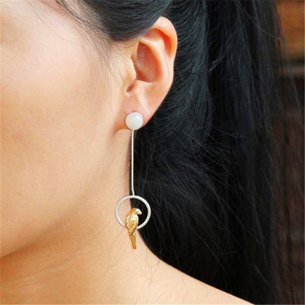 

lotus fun real 925 sterling silver natural creative handmade fine jewelry unique elegant parrot drop earrings for women brincos cx200628, Golden