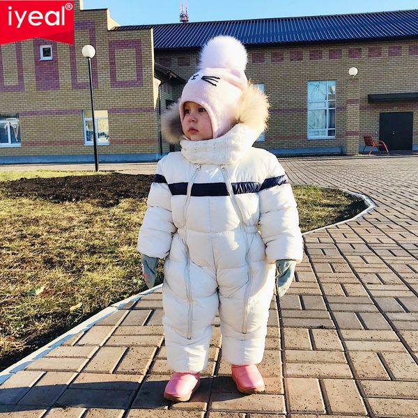 

iyeal winter children baby clothes hooded natural fur thicken warm rompers kid boy jumpsuit infant girl snowsuit outwear, Blue