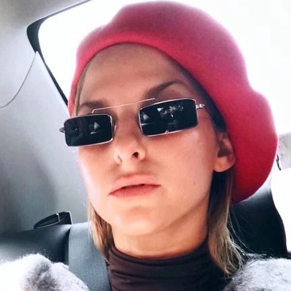 

vintage small square unglasses women 2018 brand designer metal retro skinny rectangle slim ins sun glasses for women, White;black