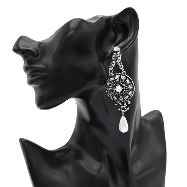 

idealway elegant trendy wedding earring full artificial pearl rhinestone dangle earrings for women jewelry design, Silver