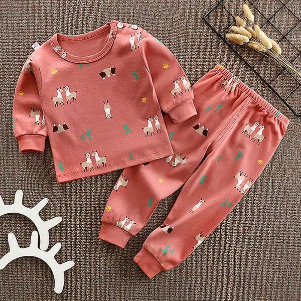 

autumn baby sleepwear pajamas blouse +pants girls boys clothes 0-4t toddler kids cartoon print outfits set long sleeve, White