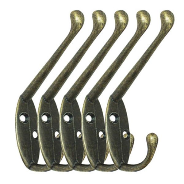 

5pcs home wall door metal retro double hooks hanger for key clothes coat hat bags towel