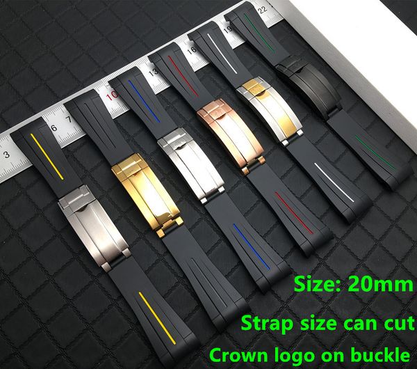 

tpsiv materail 20mm black nature silicone rubber watchband for role strap submarine gmt watch band sliding buckle, Black;brown