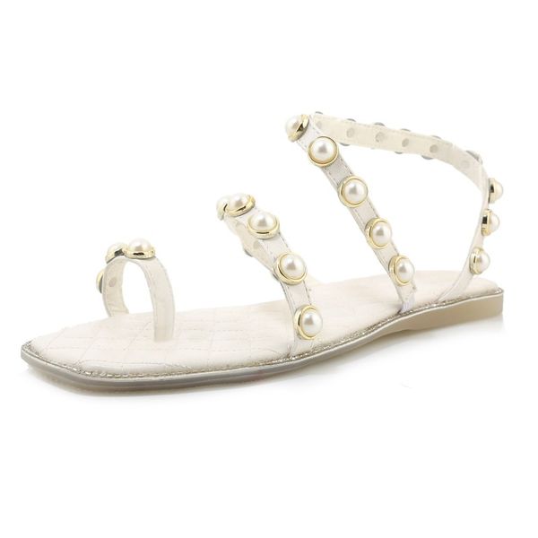 

sandals big size personalized pearl flat summer ladies women shoes woman, Black
