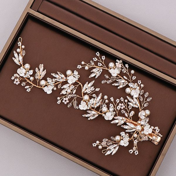 

forseven bridal crystal hair clip shiny rhinestone handmade flower bridal clip women wedding hair jewelry accessories jl, Golden;white