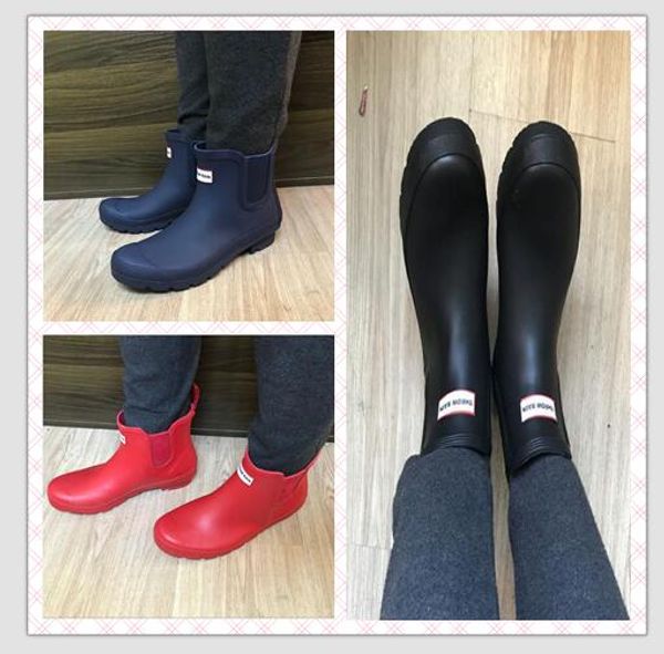 

2018 new tall rain boot women ankle rainboots ms. glossy wellington rain boots wellington knee boots fast delivery, Black;red