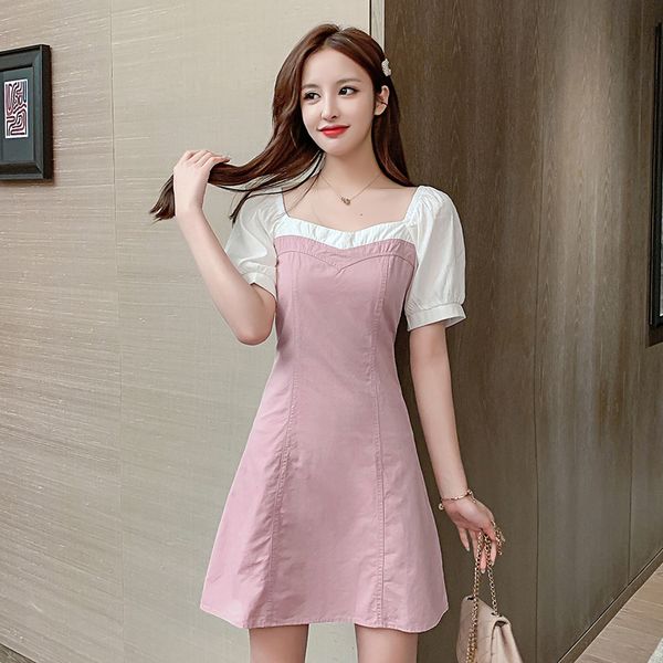 

nana fashion womens clothing store 2020 new design stitching slim off-shoulder french square collar dress, White;black