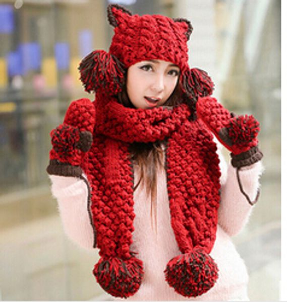

2016 wool knit hat scarf glove .the three piece suit.winter weatherization kit.christmas gifts christmas hats new year's gift, Blue;gray