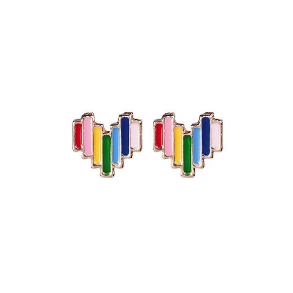 

rainbow color cute love heart small stud earrings for women colorful enamel heart korean earrings young girls jewlery, Golden;silver