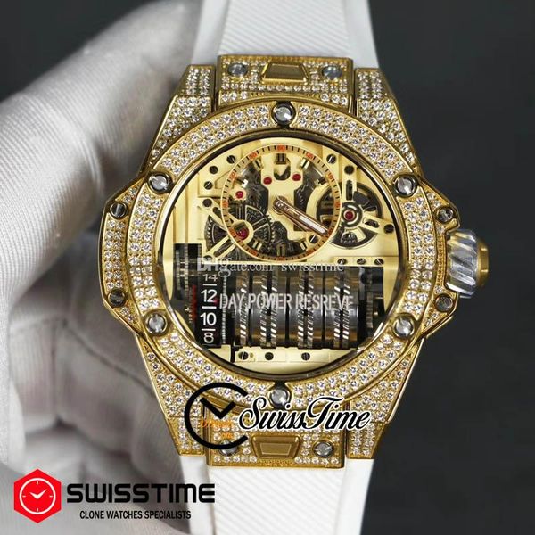 

продажа miyota автоматические мужские часы желтый золото diamond gold skeleton набор big date белый каучуковый ремешок 45mm часы новый swiss, Slivery;brown