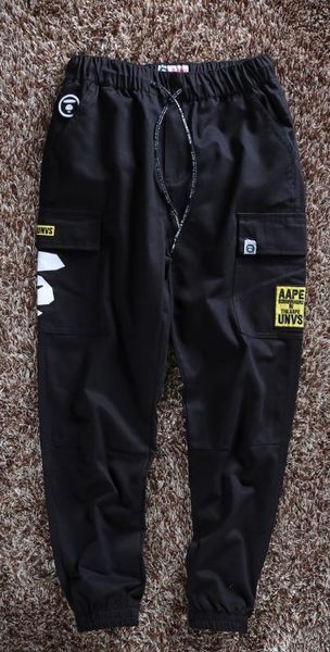 

designer pants men pants casual pant for men fashion tide street wear hip hop cotton blend pocket loose elastic waist cargo pants sport, Black
