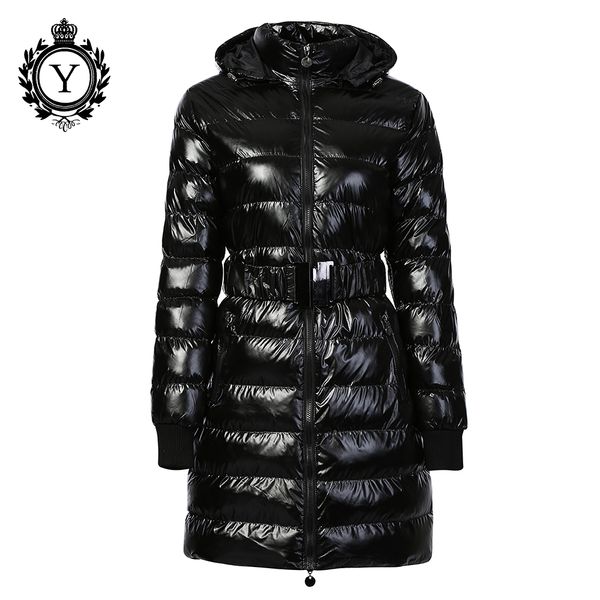 

long winter jacket women thick warm outerwear down parkas female cotton padded shiny coats hooded belted coutudi 2019 brand new, Black