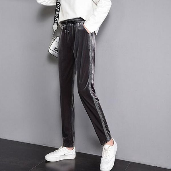 

club high waist velour women's pants skinny velvet pencil pants metalic blue black female trousers spring dc281, Black;white