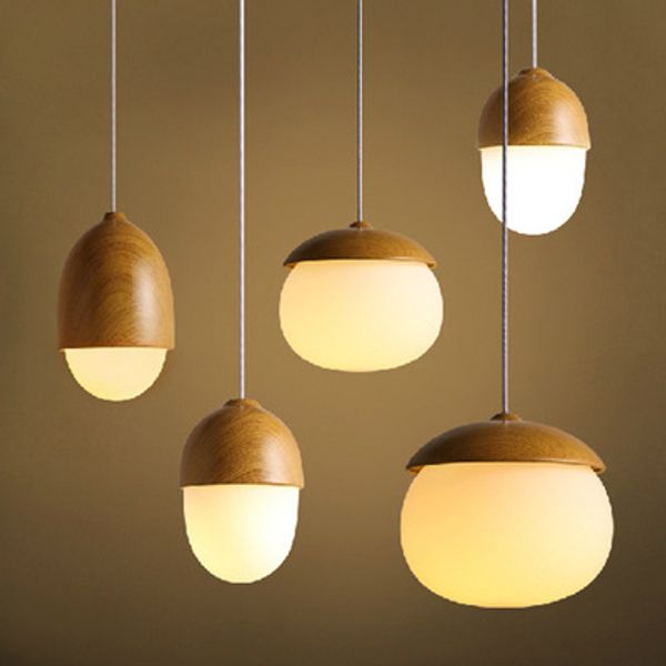 

nordic pendant lights modern minimalist lamp restaurant creative personality coffee bar nuts wood grain glass droplight
