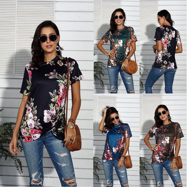 

2020 women's t-shirt flowers and flowers flower printing and dyeing short sleeve short sleeve female, White